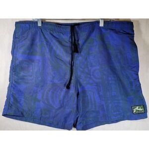 Rusty Surf Swim Trunks Mens XL Blue Floral‎ Drawstring Pockets Lined Made In USA